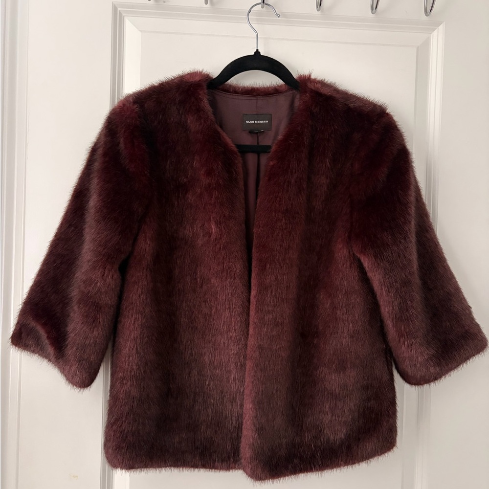 Club Monaco Faux-Fur Deep Burgundy Jacket - Medium